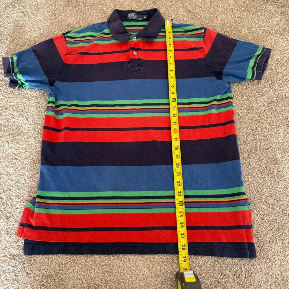 Polo Ralph Lauren Polo Shirt Men XL Multi Color Striped Short Sleeve Repair